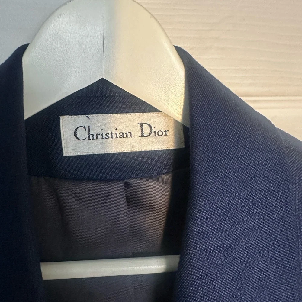 Christian Dior Navy Linen Blazer with Gold Accents